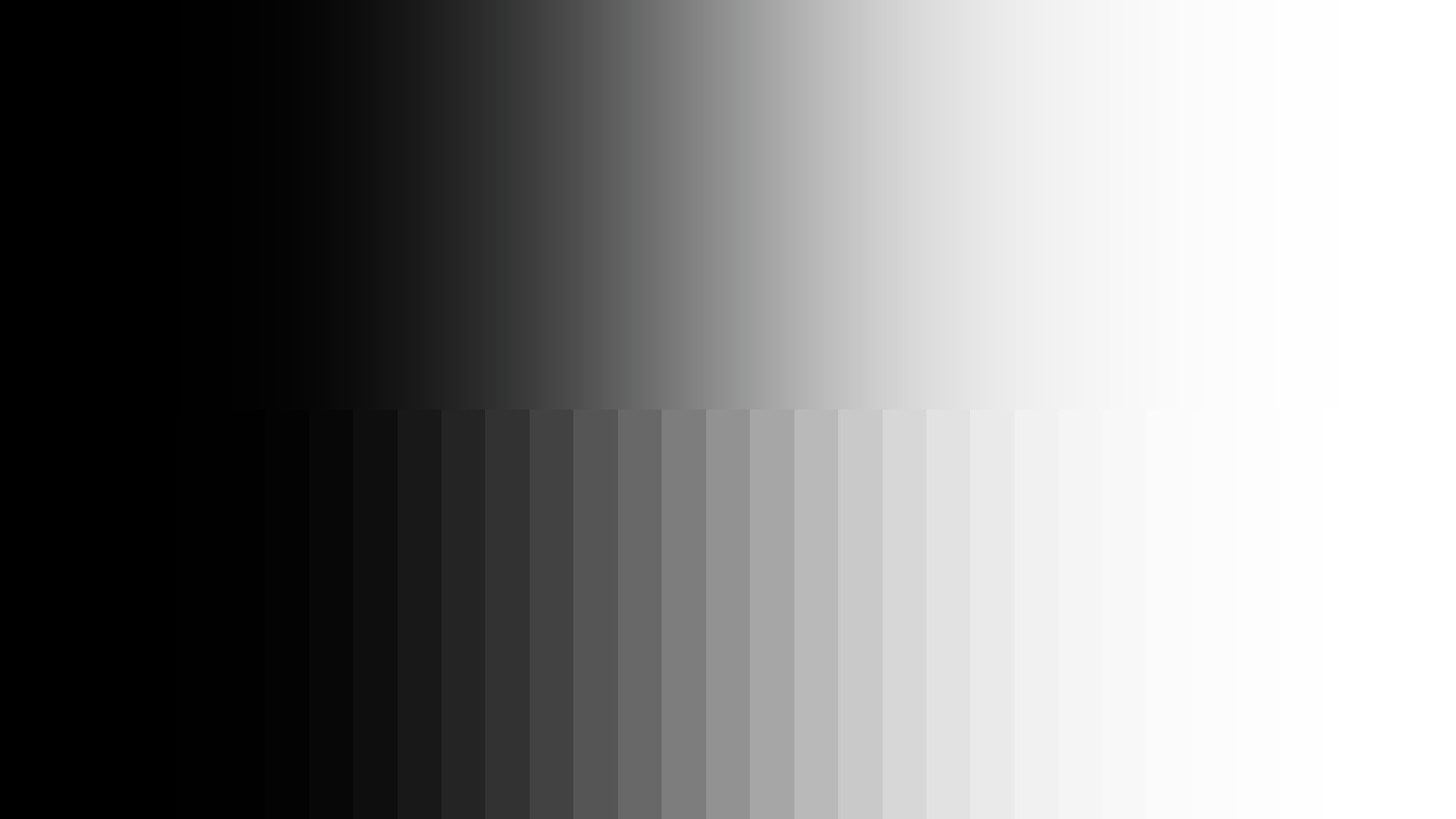 WrightColor Greyscale Ramp output: a smooth greyscale ramp above a 33-step pattern